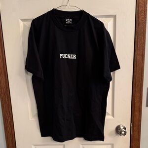 Black Short Sleeve Graphic Tee with Center White Text